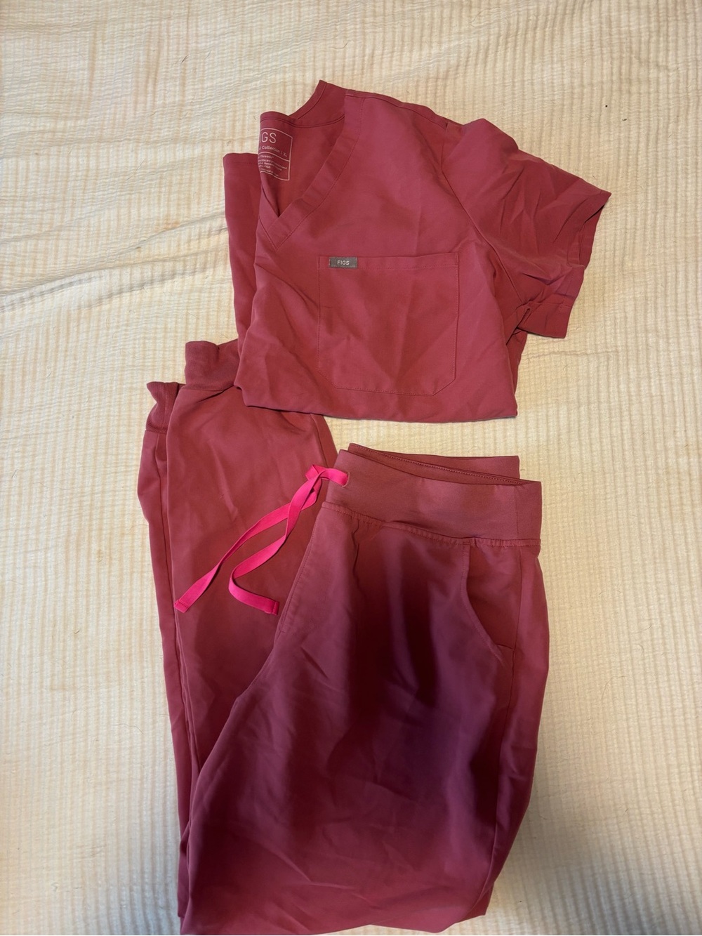 Figs Women's Maroon Scrub Top and Jogger Pants